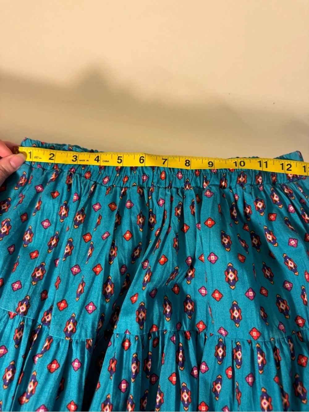 Turquoise Tiered Maxi Skirt with Geo Accent - Picture 3 of 4